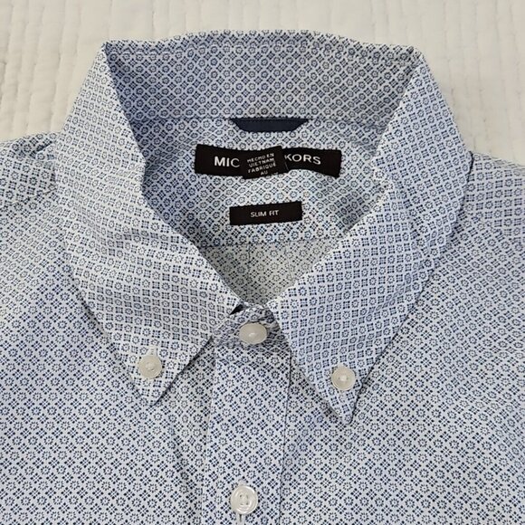 Michael Kors Button Up Shirt Men's Large Blue Floral Slim Fit EUC LN Old Money - Picture 5 of 15